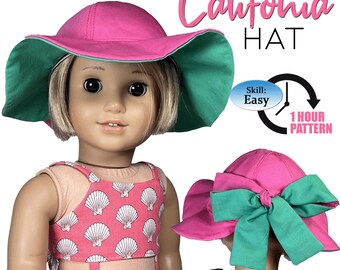 California Bow Hat PDF Sewing Pattern: 18" Dolls Summer Style