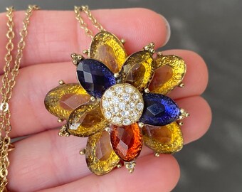 Vintage Avon Crystal and Diamanté Large Flower Pendant Necklace
