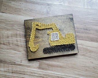 String Art Excavator, String Art Construction, Boys Nursery Decor, Construction Decor, Excavator Art, Construction String Art, Boys Room Art