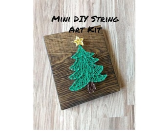 christmas tree string art, diy mini string art, kids string art kit, mini diy string art kit, christmas tree diy art, diy string art tree