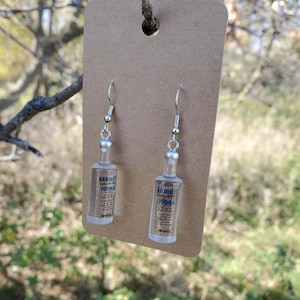 Vodka earrings, absolut vodka earrings, liqueur earrings, bottle vodka earrings, birthday gift, drink earrings, vodka bottle earrings