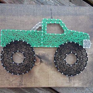 Monster truck string art, string art monster truck, monster truck art, boys room decor, truck string art, string art truck, boys room art