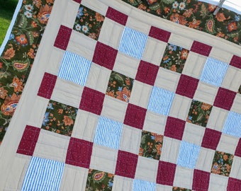 lap quilt, throw quilt, scrap quilt, quilt gift, lap size quilt, scrappy quilt, neutral quilt, scrap fabric quilt, beige quilt, quilt