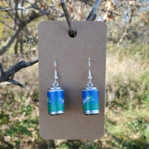 soda earrings, drink earrings, soda pop earrings, sprite earrings, sprite soda earrings, silly earrings, funny earrings, girls gift