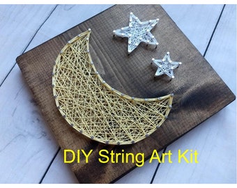 Diy string art, kids diy moon art, moon String Art, star String Art Kit, Kids craft kit, nursery string art, string art moon kit, string art