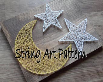 Moon and Star String Art Pattern, String Art Pattern, String Art Moon Pattern, Moon Star Template, Moon and Star Template, Moon String Art