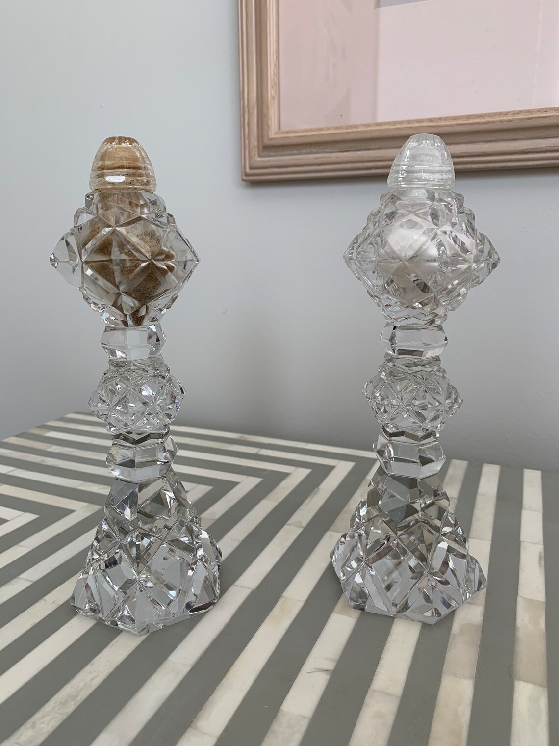 1960s Cut Glass Tall Footed Salt and Pepper Shakers Etsy