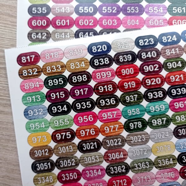 Farbaufkleber (504 Zahlen) für DMC-Moulingarn, Größe 7x14 mm – passend für alle Spulentypen