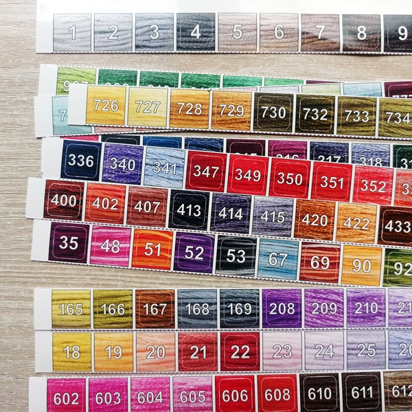 Autocollants de couleur (510 chiffres) pour fils de soie DMC, taille 10x10 mm