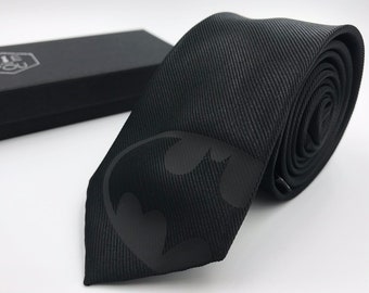 Batman Silk Tie Black Edition - Slim Tie - Wedding Tie, Christmas Gift, Fathers Day Gift, Birthday Gift- Valentine's Day Gift