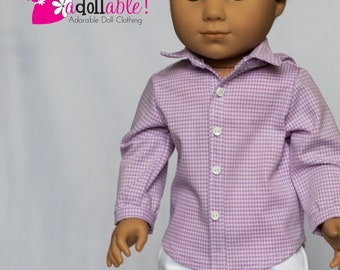 Fits like American boy doll clothes, Spring Button-Up Shirt Lavender / 18 inch boy doll clothes