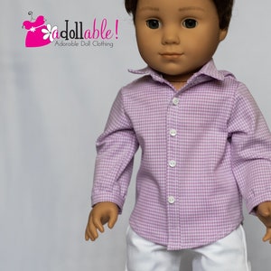 Fits like American boy doll clothes, Spring Button-Up Shirt Lavender / 18 inch boy doll clothes
