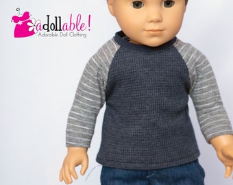 Fits like American boy doll clothes/ 18 inch boy doll clothes/ Dark Navy High Octane Baseball Tee