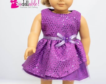 Fits like American Girl doll clothes/ 18 inch doll clothes/ Holiday Sparkle Purple Christmas Dress