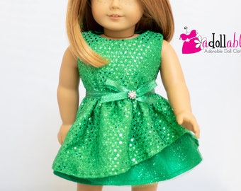 Fits like American Girl doll clothes / 18 inch doll clothes/ Holiday Sparkle Green Christmas Dress
