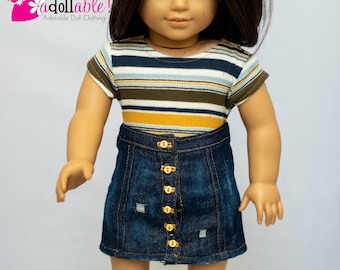 Passt wie American Girl Puppenkleidung/ 18 Zoll Puppenkleidung/ Button Front Distressed Denim oder Regular Denim Rock Outfit