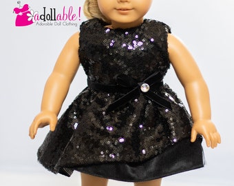 Fits like American Girl doll clothes/ 18 inch doll clothes/ Holiday Sparkle Black Christmas Dress