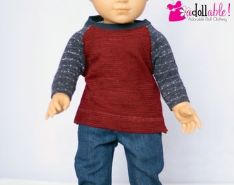 Fits like American boy doll clothes / 18 inch boy doll clothes / Cranberry High Octane Baseball Tee