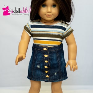 Fits like American Girl doll clothes/ 18 inch doll clothes/ Button Front Distressed Denim or Regular Denim Skirt Outfit