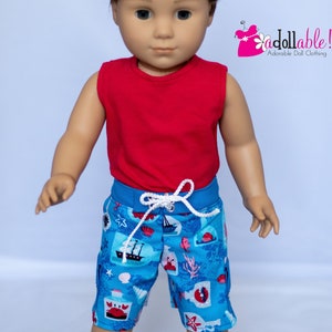Fits like American boy doll clothes / 18 inch boy doll clothes / Seaside Treasures Cobalt with Red Tank Top