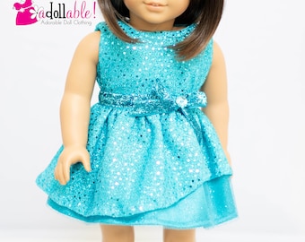 Fits like American Girl doll clothes/ 18 inch doll clothes/ Holiday Sparkle Turquoise Christmas Dress