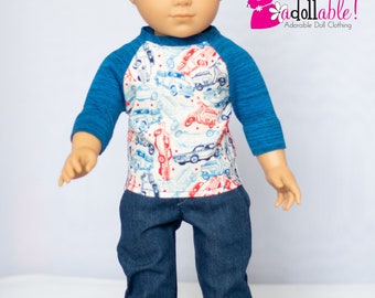 Fits like American boy doll clothing/ 18 inch boy doll clothes/ Wheels and Deals Baseball Tee