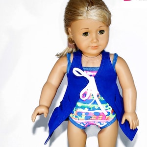 Fits like American Girl doll clothes/ 18 inch doll clothes/ Royal Blue/Pink/White Swimming Suit and Royal Blue Coverup
