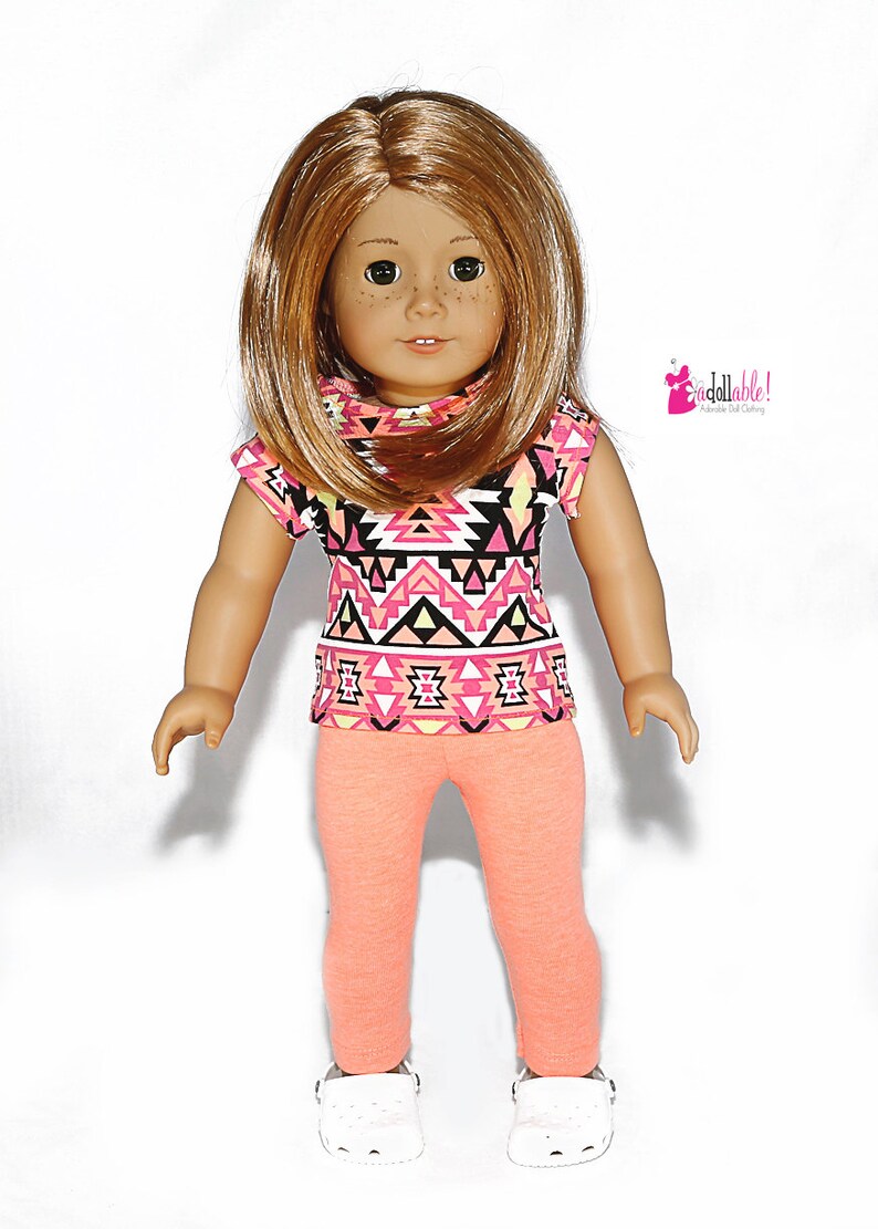 Se adapta como ropa de muñeca American Girl/ropa de muñeca de 18 pulgadas/también se adapta a Bitty Baby/Top naranja neón con Capris naranja neón imagen 2