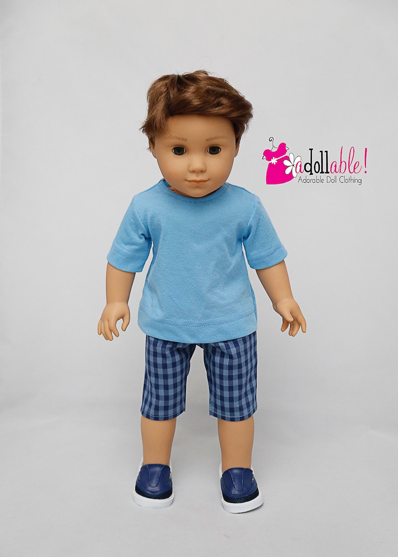 Blue Or Green Stripe T Shirt 18 in Boy Doll Clothes Fits American Girl