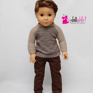 Fits like American boy doll clothes/ 18 inch boy doll clothes/ Camel Summit Baseball Tee and Dark Brown Long Pants