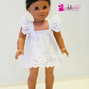 18 Inch Doll Dress, White Eyelet Cotton, Handmade Ruffled Straps image 1