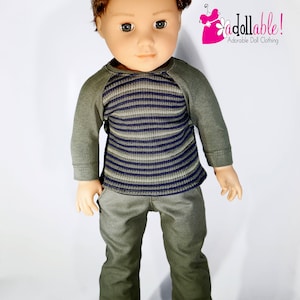 Fits like American boy doll clothes/ 18 inch boy doll clothes/ Olive Green Baseball Tee and Olive Green Long Pants