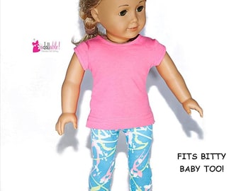 Fits like American Girl doll clothes/ 18 inch doll clothes/ Fits Bitty Baby Also / Neon Pink Top with Spattered Capris