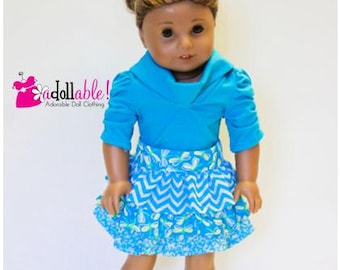 Fits like American Girl doll clothes/ 18 inch doll clothes/ Turquoise Top with Turquoise Ruffled Skirt
