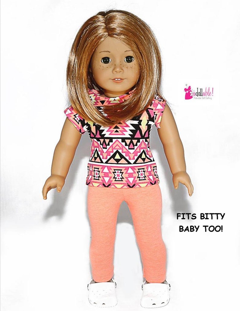 Se adapta como ropa de muñeca American Girl/ropa de muñeca de 18 pulgadas/también se adapta a Bitty Baby/Top naranja neón con Capris naranja neón imagen 1