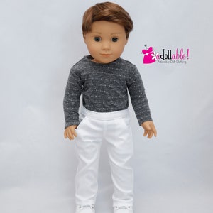 Fits like American boy doll clothes/ 18 inch boy doll clothes/ Gray Flecked Tee and White Long Pants