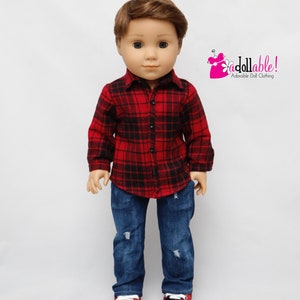 Fits like American boy doll clothes/18 inch boy doll clothes/ Lumberjack Logan&#39;s Long-Sleeve Flannel Shirt