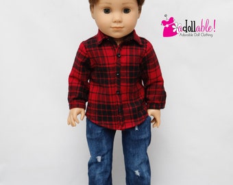 Pasuje jak ubranka dla lalek American Boy/ubranka dla lalek Boy 18 cali/flanelowa koszula z długim rękawem Lumberjack Logan's