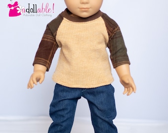 Fits like American boy doll clothes/ 18 inch boy doll clothes/ Tan High Octane Baseball Tee