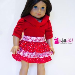 Fits like American Girl doll clothes/ 18 inch doll clothes/ Red Top with Red Ruffled Skirt
