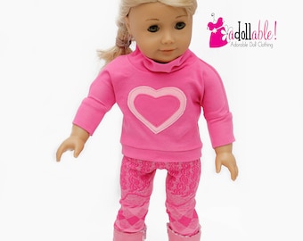 Fits like American Girl doll clothes/ 18 inch doll clothes/ 1980's outfit/ Pink Heart Sweatshirt with Pink/Dark Pink Leggings