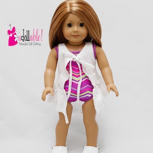 Fits like American Girl doll clothes/ 18 inch doll clothes/ Purple Jazz Swimming Suit and White Cover-Up