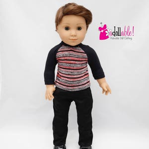 Fits like American boy doll clothes/ 18 inch boy doll clothes/ Striped Baseball Tee and Black Long Pants