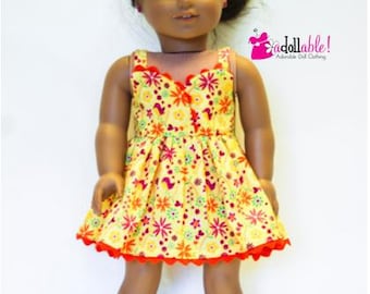 Fits like American Girl doll clothes/ 18 inch doll clothes/ Yellow/Pink/Orange Sundress