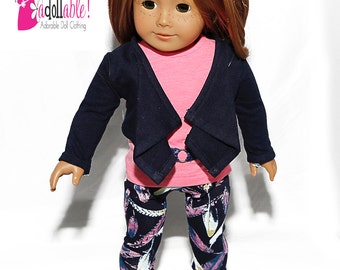 Fits like American Girl doll clothes/ 18 inch doll clothes/ Navy Jacket, Pink Top with Feather Leggings