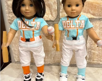 Fits like American Girl doll clothes/ 18 inch doll clothes/ Custom Softball or Baseball Uniform