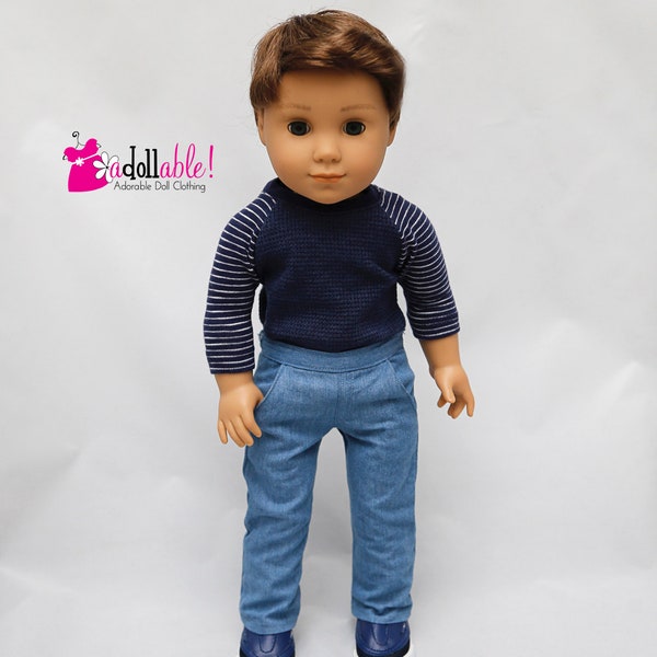 Fits like American boy doll clothes / 18 inch boy doll clothes / Navy Eclipse Baseball Tee and Light Blue Denim Jeans