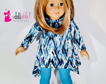 Fits like American Girl doll clothes/ 18 inch doll clothes/ Silky Stillwater Tunic with Turquoise Leggings