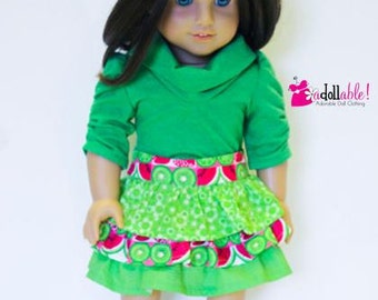 Fits like American Girl doll clothes/ 18 inch doll clothes/ Green Top with Green Ruffled Skirt