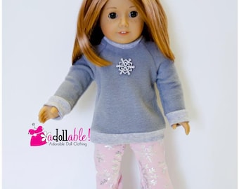 Fits like American Girl doll clothes/ 18 inch doll clothes/ Winter Pajamas Featuring Snowflakes Separates